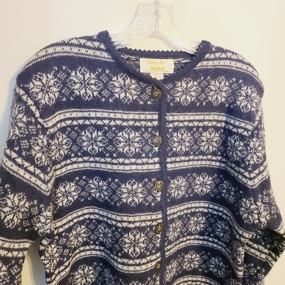 Tally Ho | Women's Vintage Blue and White 100% Wool Sweater (Size Large) - Picture 3 of 12